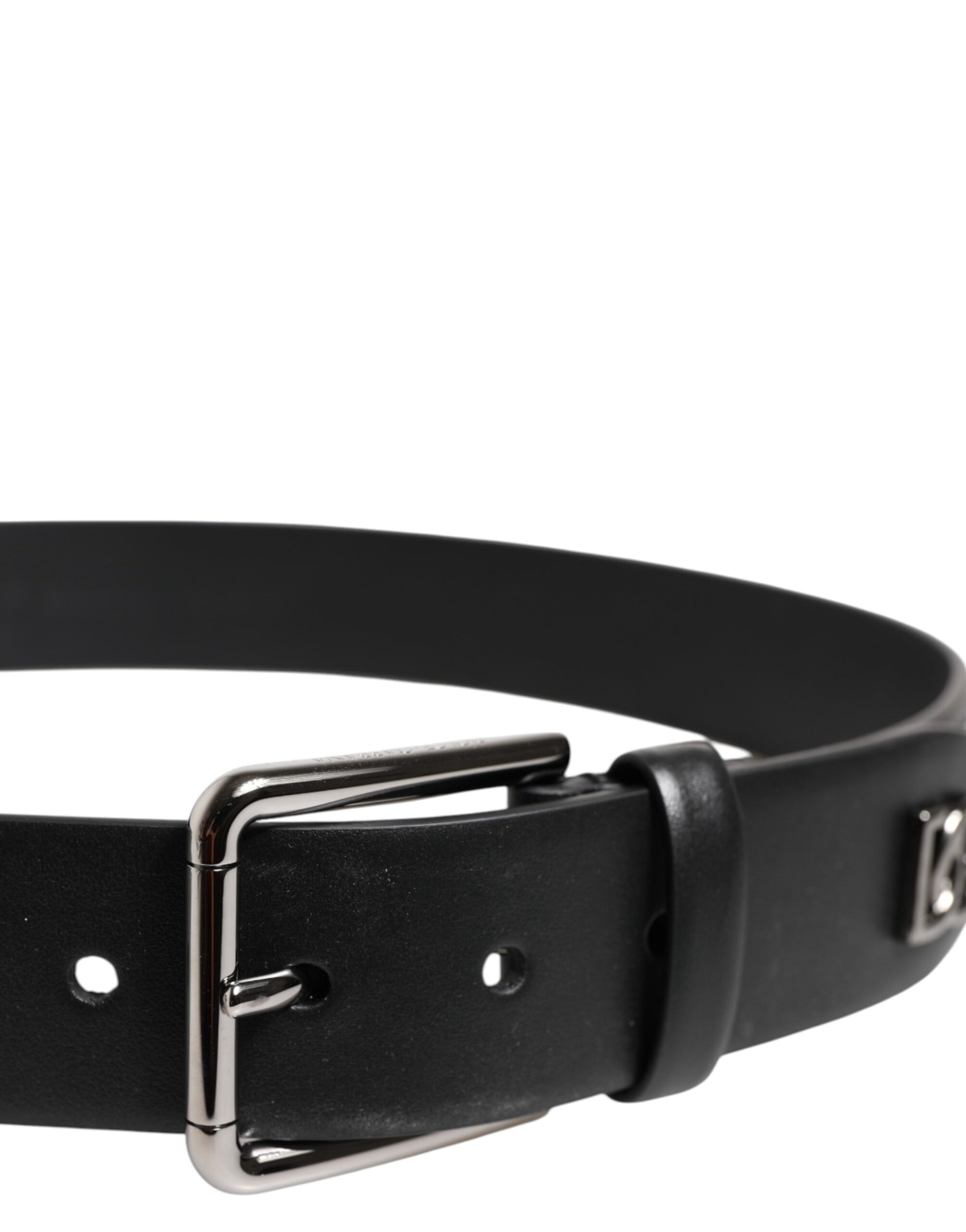 Ceinture Dolce & Gabbana en cuir de veau noir avec boucle argentée cloutée