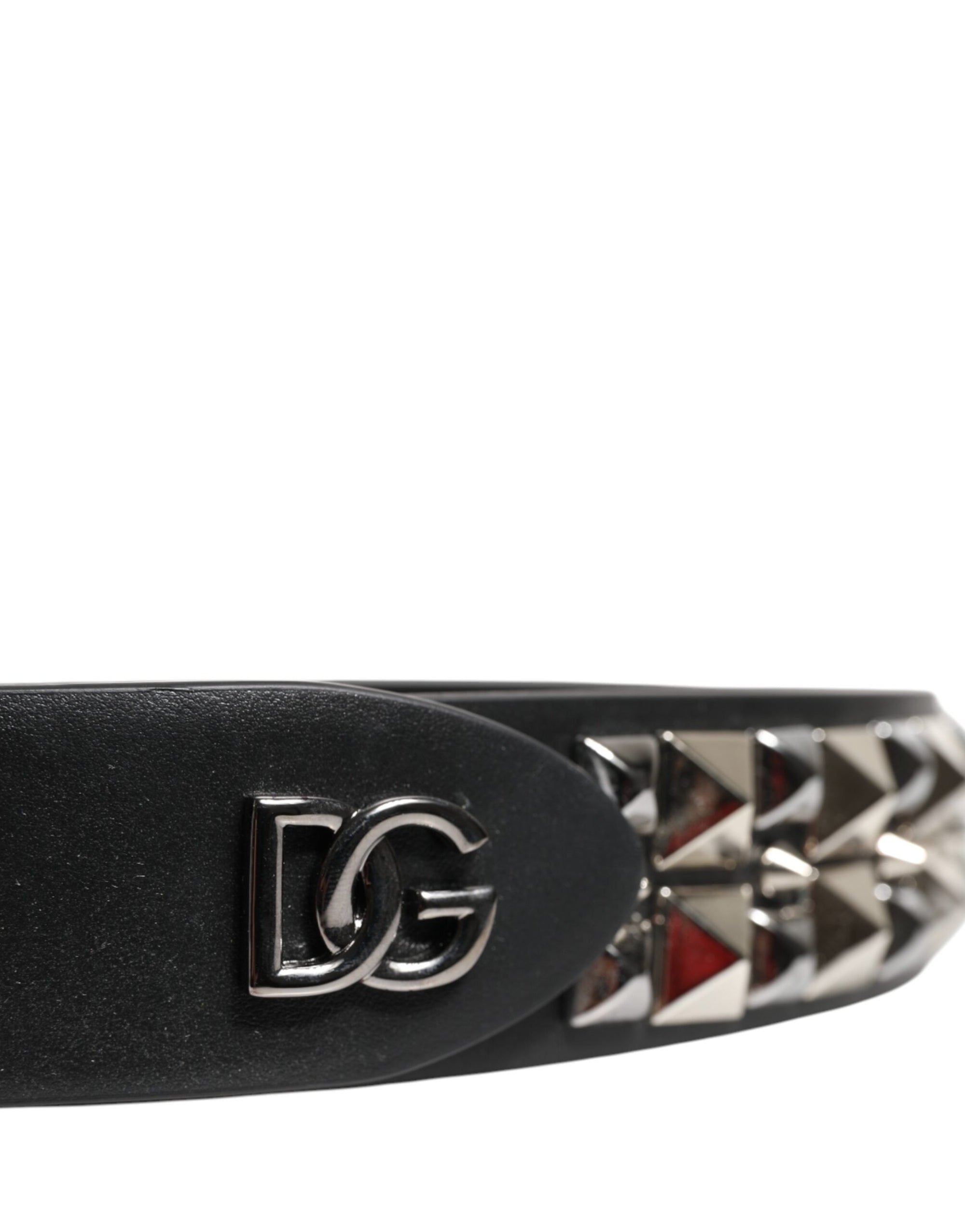 Ceinture Dolce & Gabbana en cuir de veau noir avec boucle argentée cloutée
