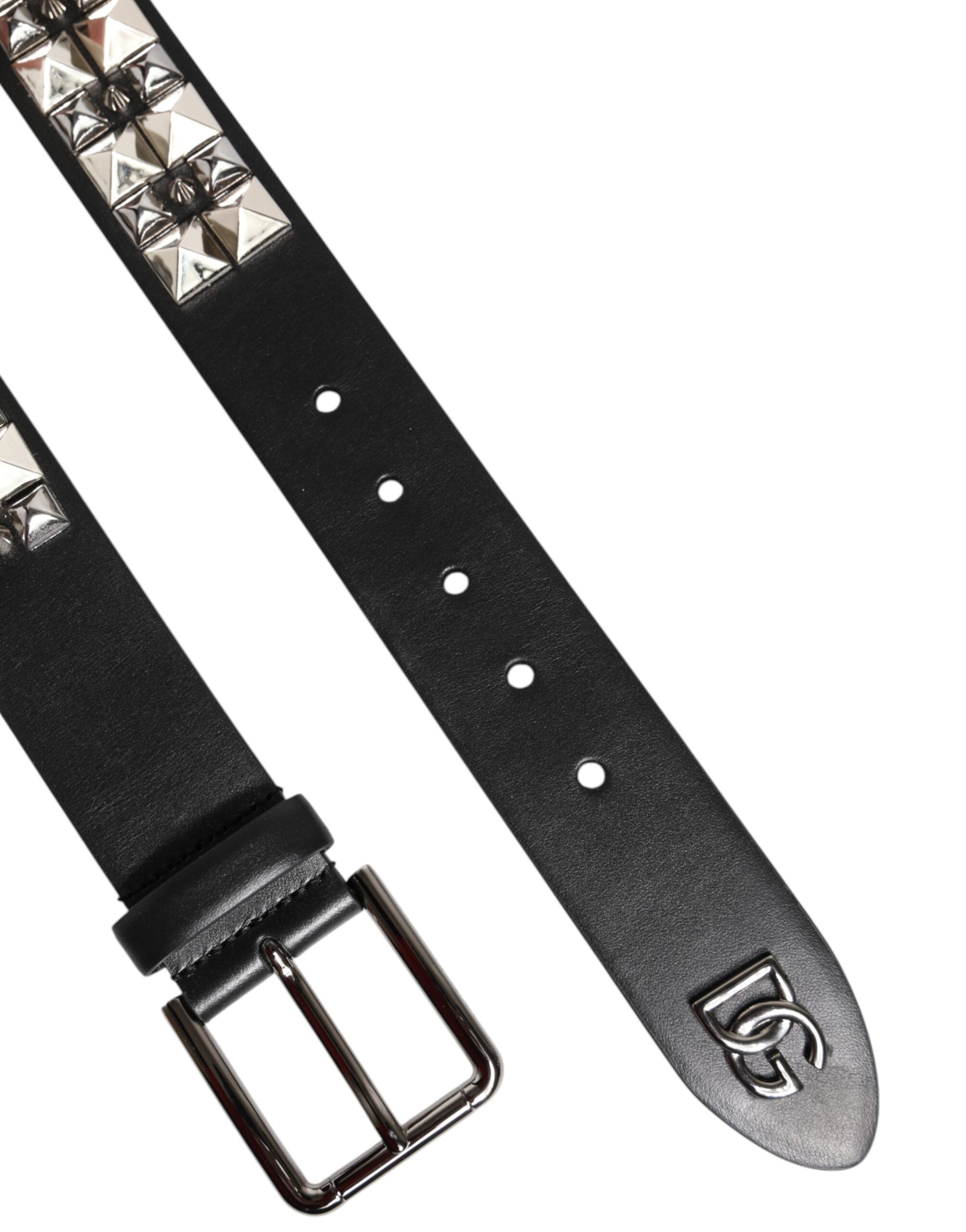 Ceinture Dolce & Gabbana en cuir de veau noir avec boucle argentée cloutée