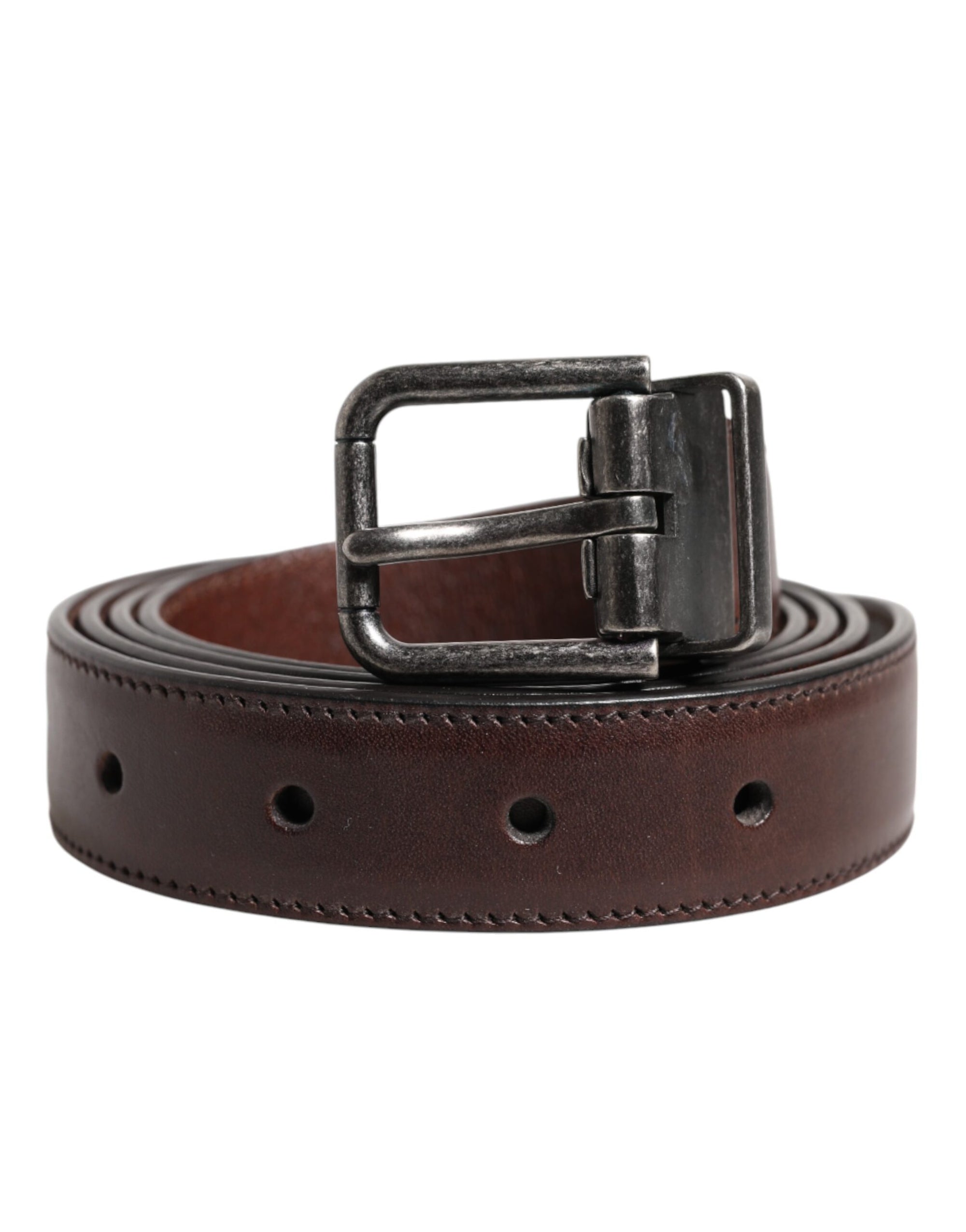 Ceinture classique en cuir de veau marron Dolce & Gabbana avec boucle en métal
