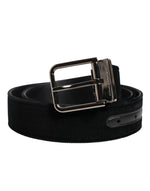 Ceinture Dolce &amp; Gabbana en coton noir avec boucle en métal argenté
