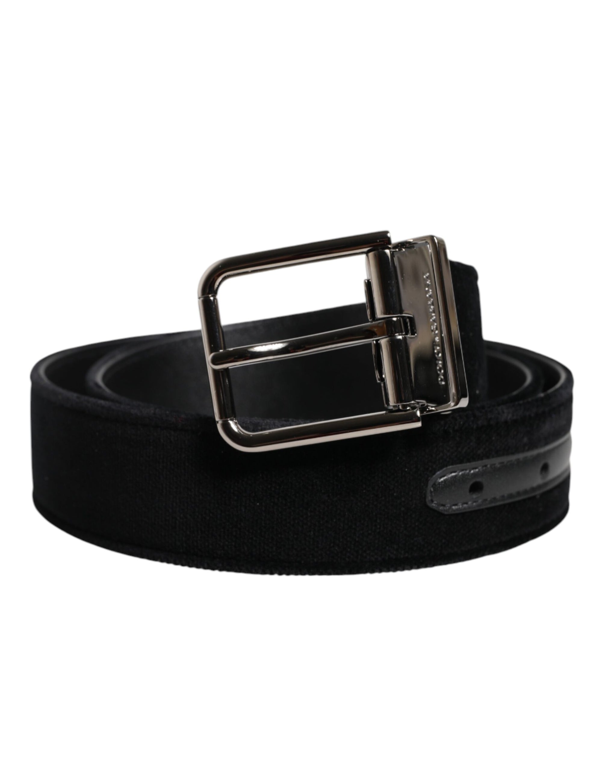 Ceinture Dolce &amp; Gabbana en coton noir avec boucle en métal argenté