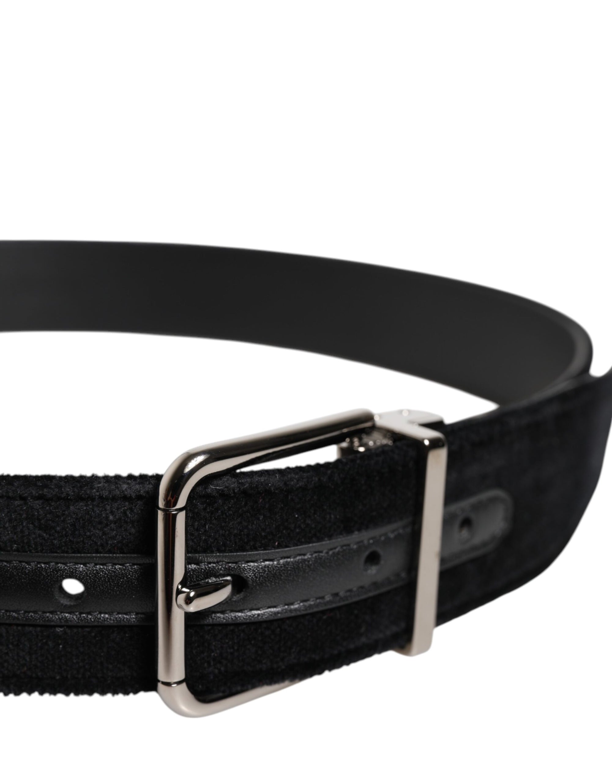Ceinture Dolce &amp; Gabbana en coton noir avec boucle en métal argenté