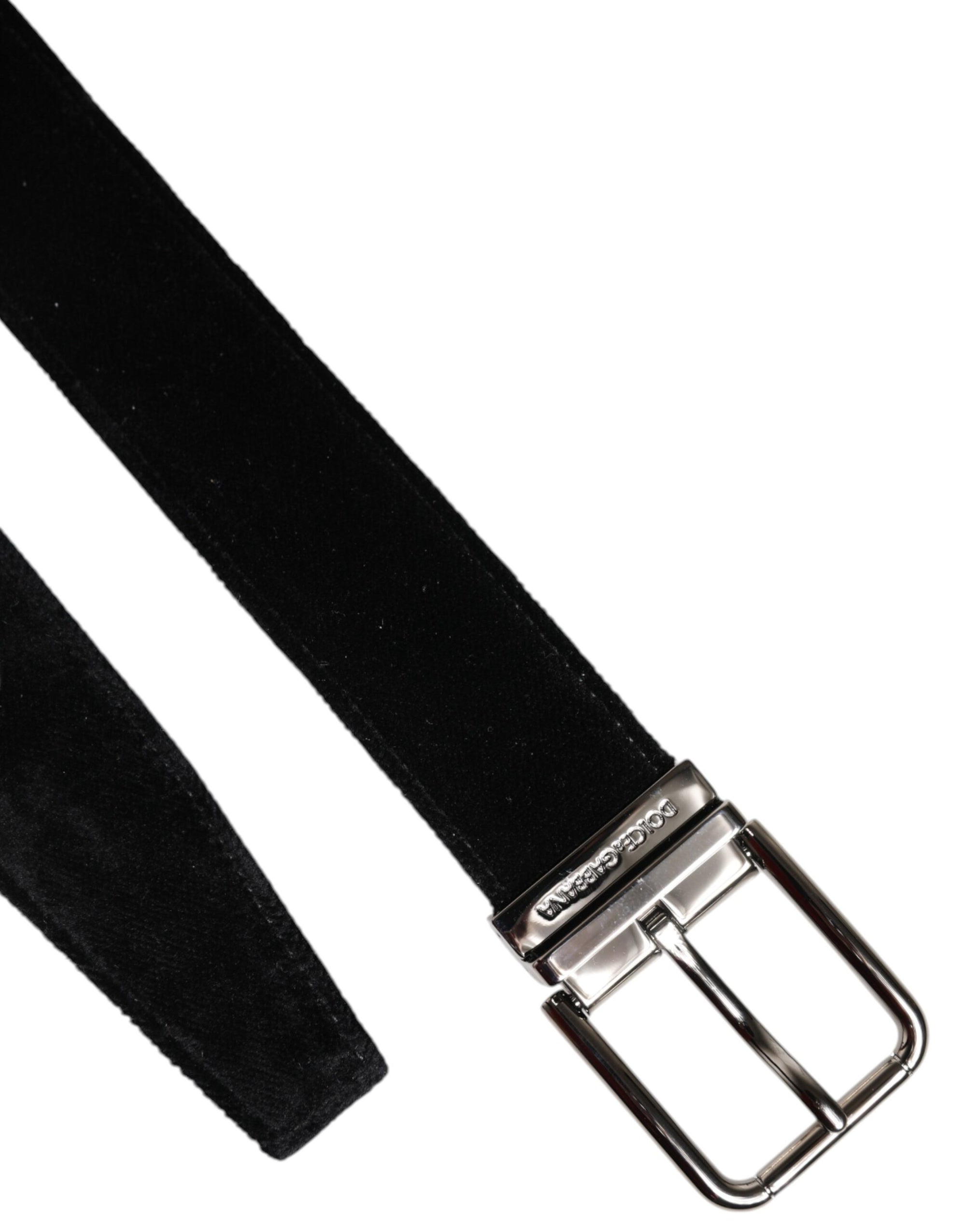 Ceinture Dolce &amp; Gabbana en coton noir avec boucle en métal argenté