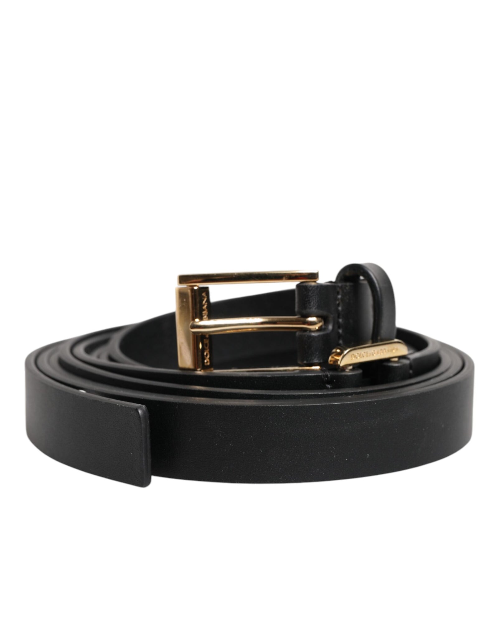 Ceinture en cuir noir à double sangle et boucle dorée Dolce &amp; Gabbana