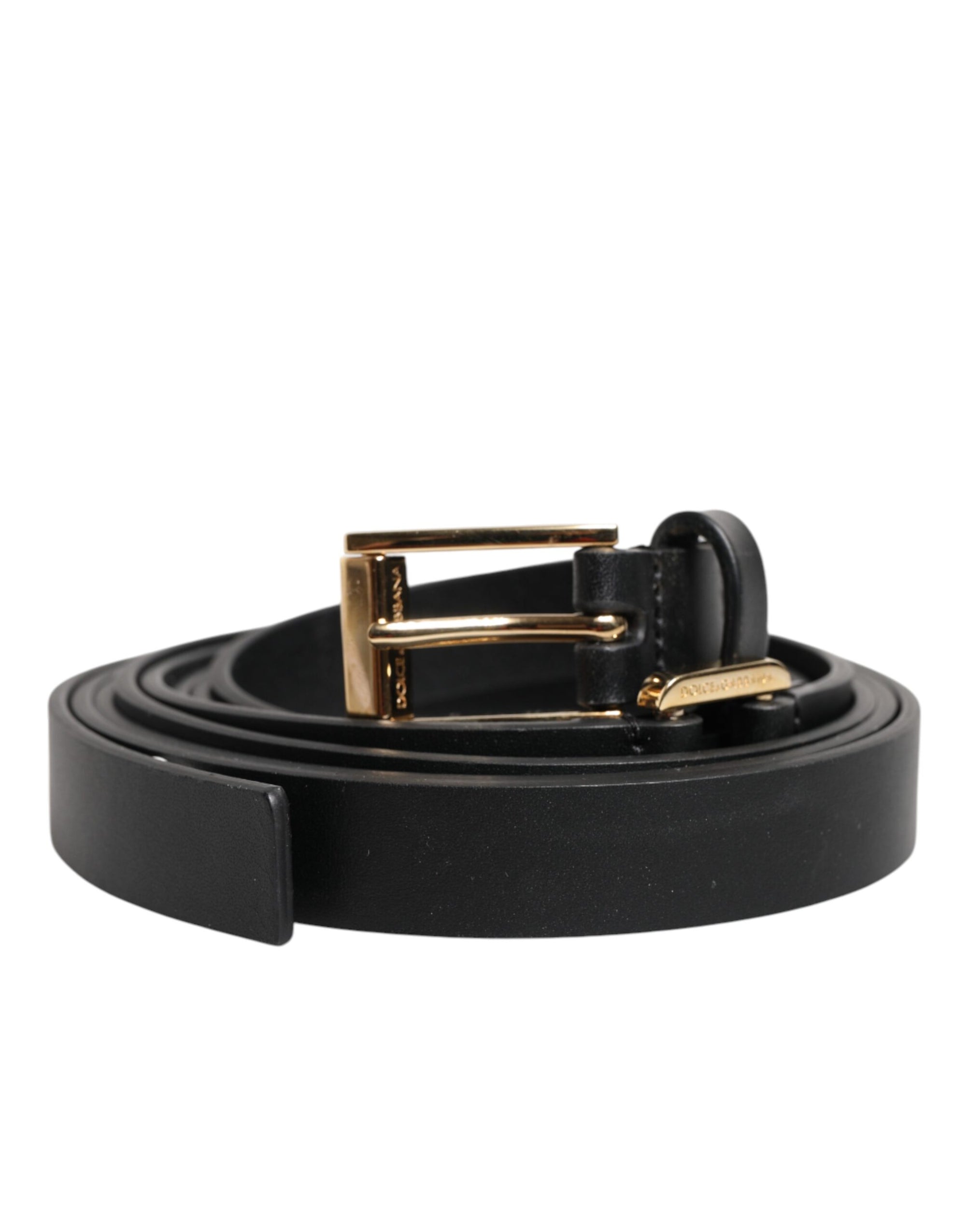 Dolce &amp; Gabbana Black Double Strap Leather Gold Buckle Belt