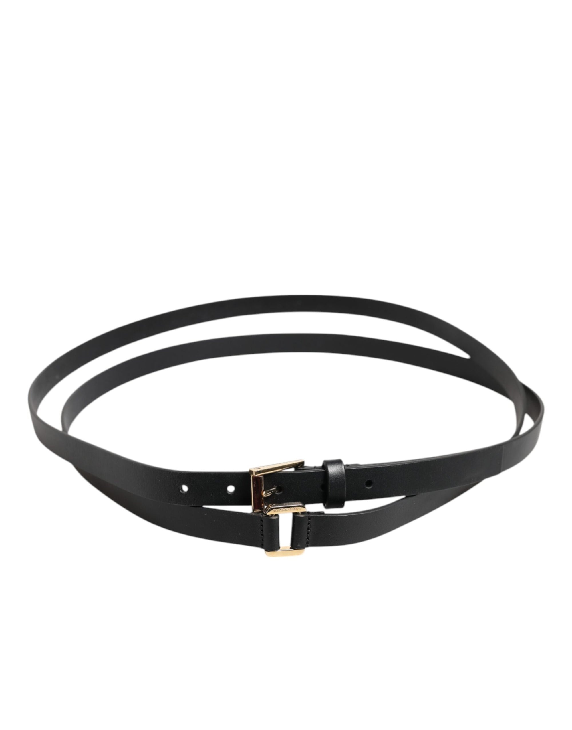 Dolce &amp; Gabbana Black Double Strap Leather Gold Buckle Belt