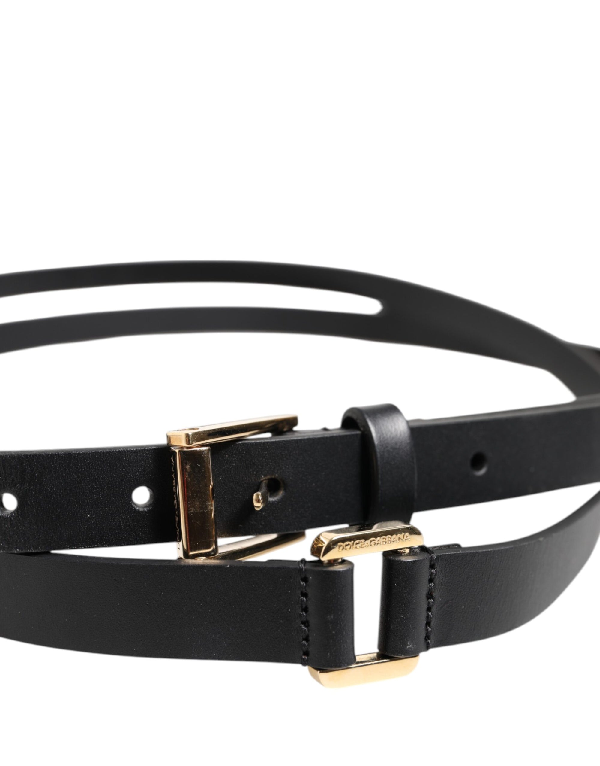 Dolce &amp; Gabbana Black Double Strap Leather Gold Buckle Belt