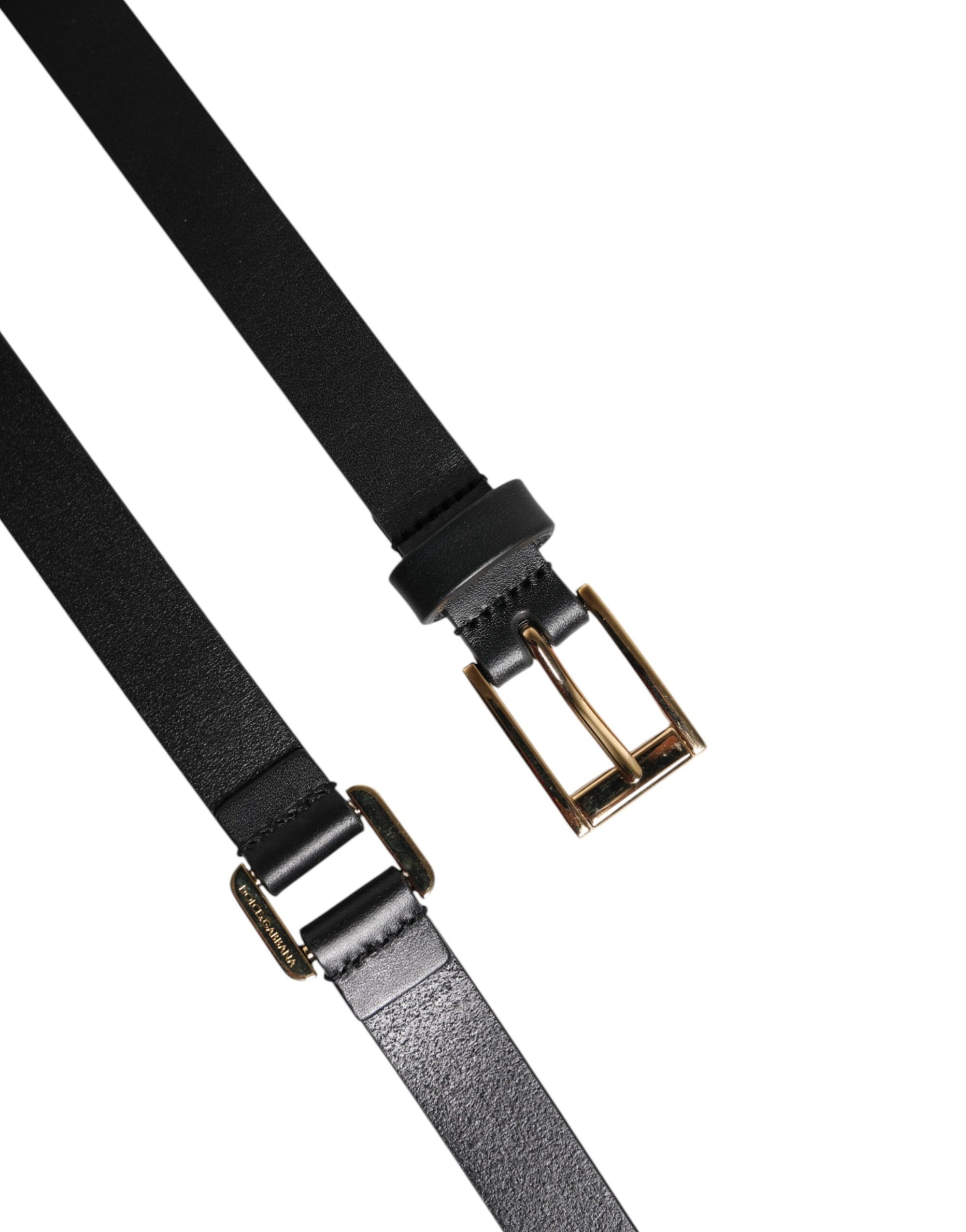 Dolce &amp; Gabbana Black Double Strap Leather Gold Buckle Belt