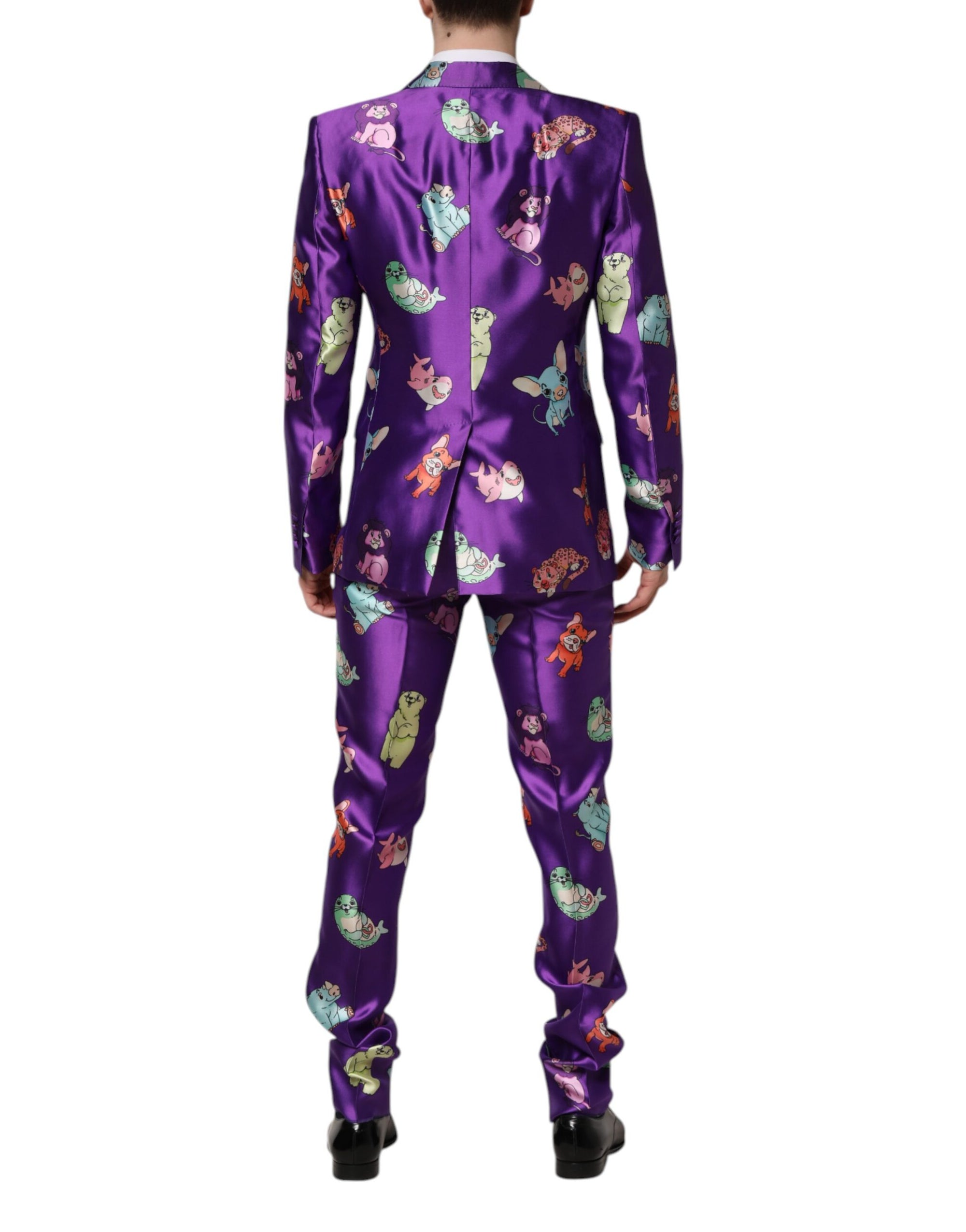 Costume 3 pièces Dolce & Gabbana en soie violette à imprimé animal