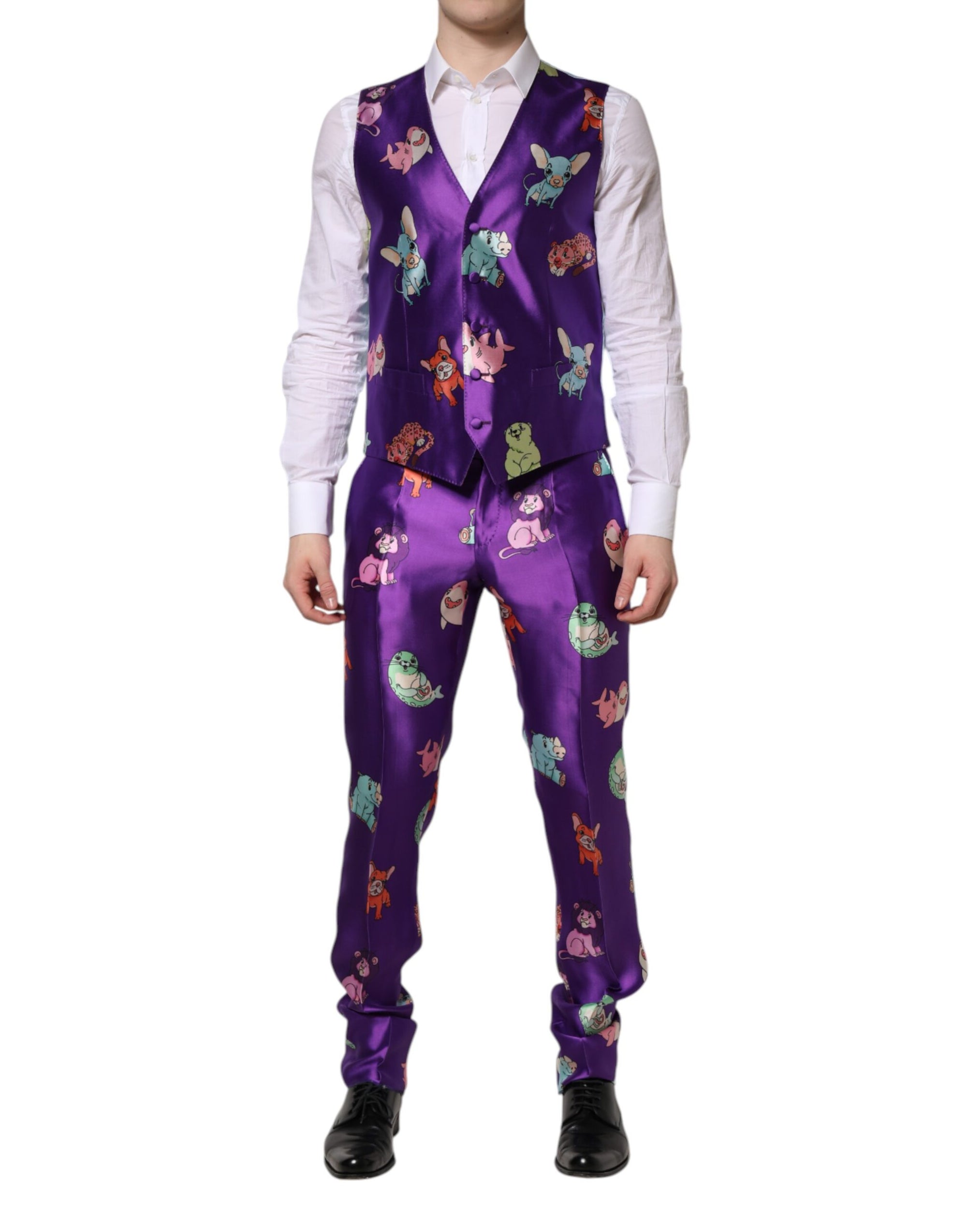 Costume 3 pièces Dolce & Gabbana en soie violette à imprimé animal