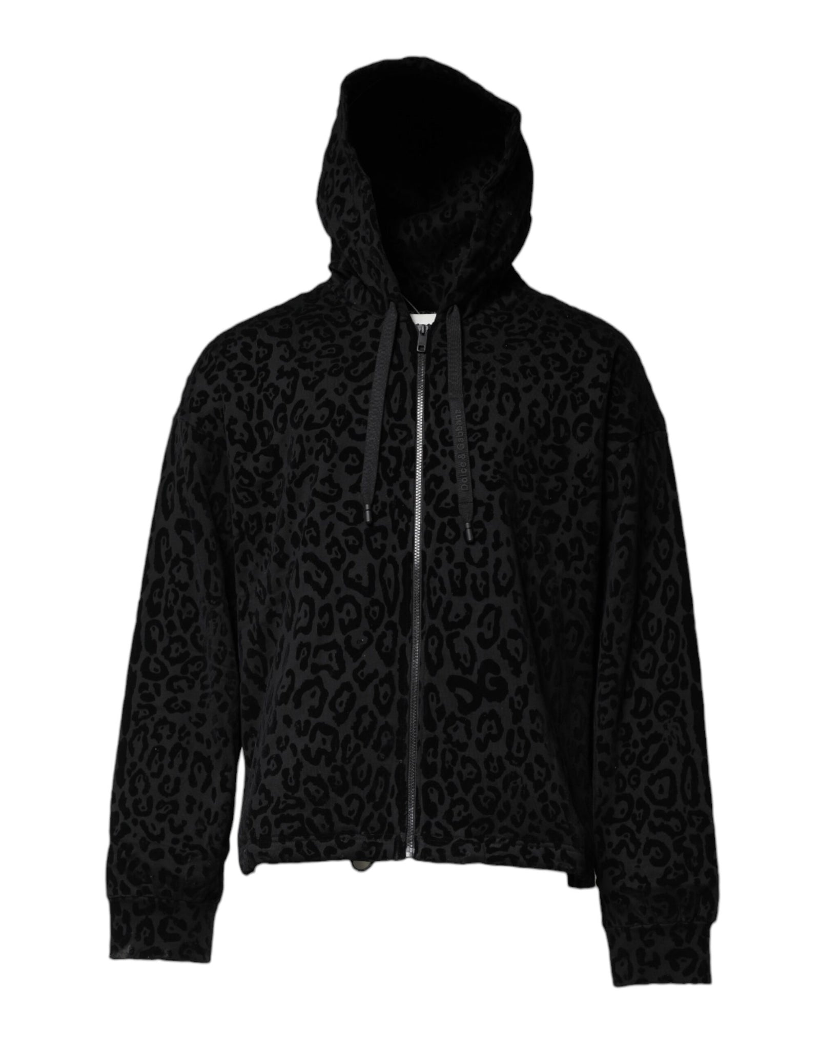 Dolce &amp; Gabbana Black Leopard Full Zip Hooded Sweatshirt Sweater