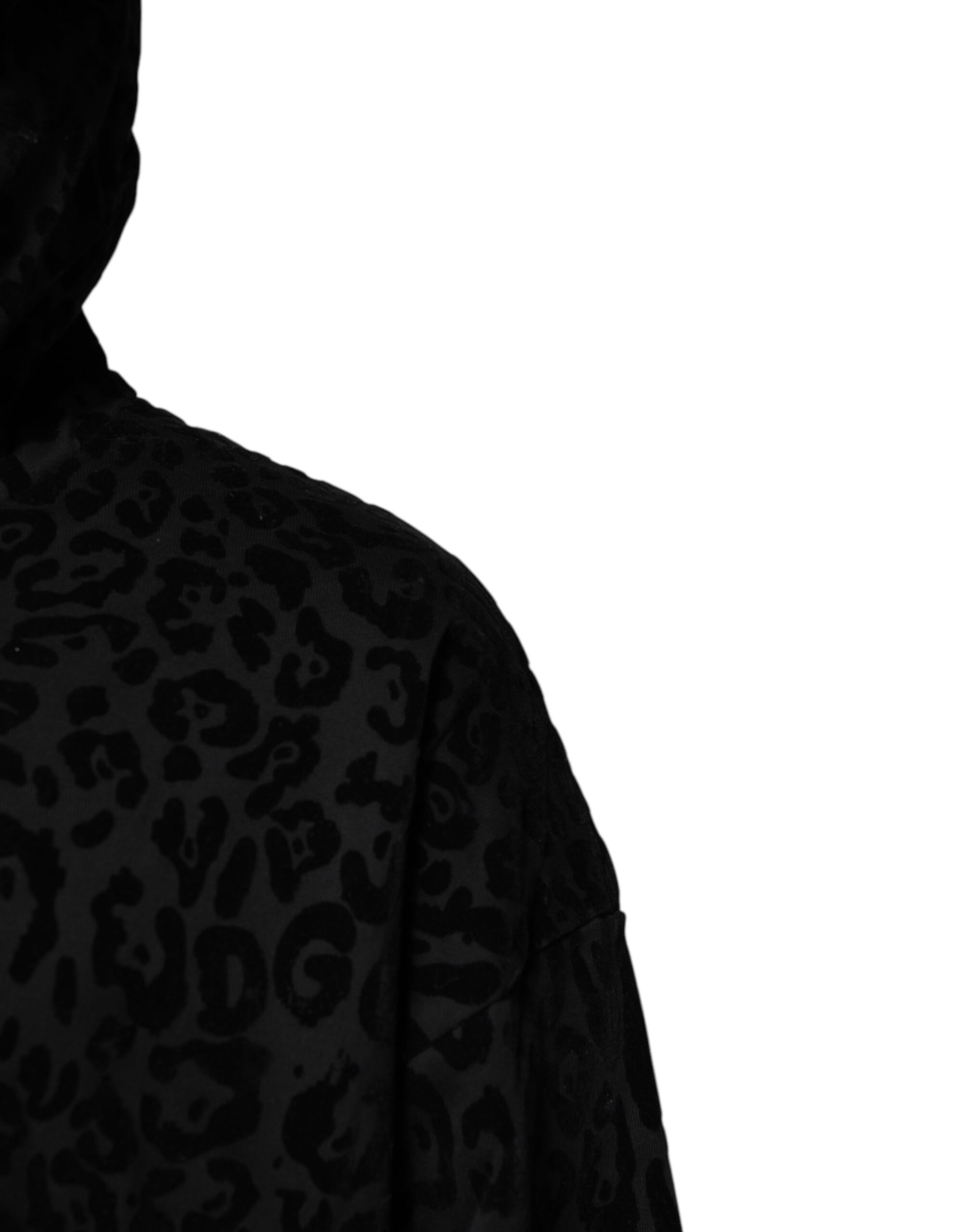 Dolce &amp; Gabbana Black Leopard Full Zip Hooded Sweatshirt Sweater