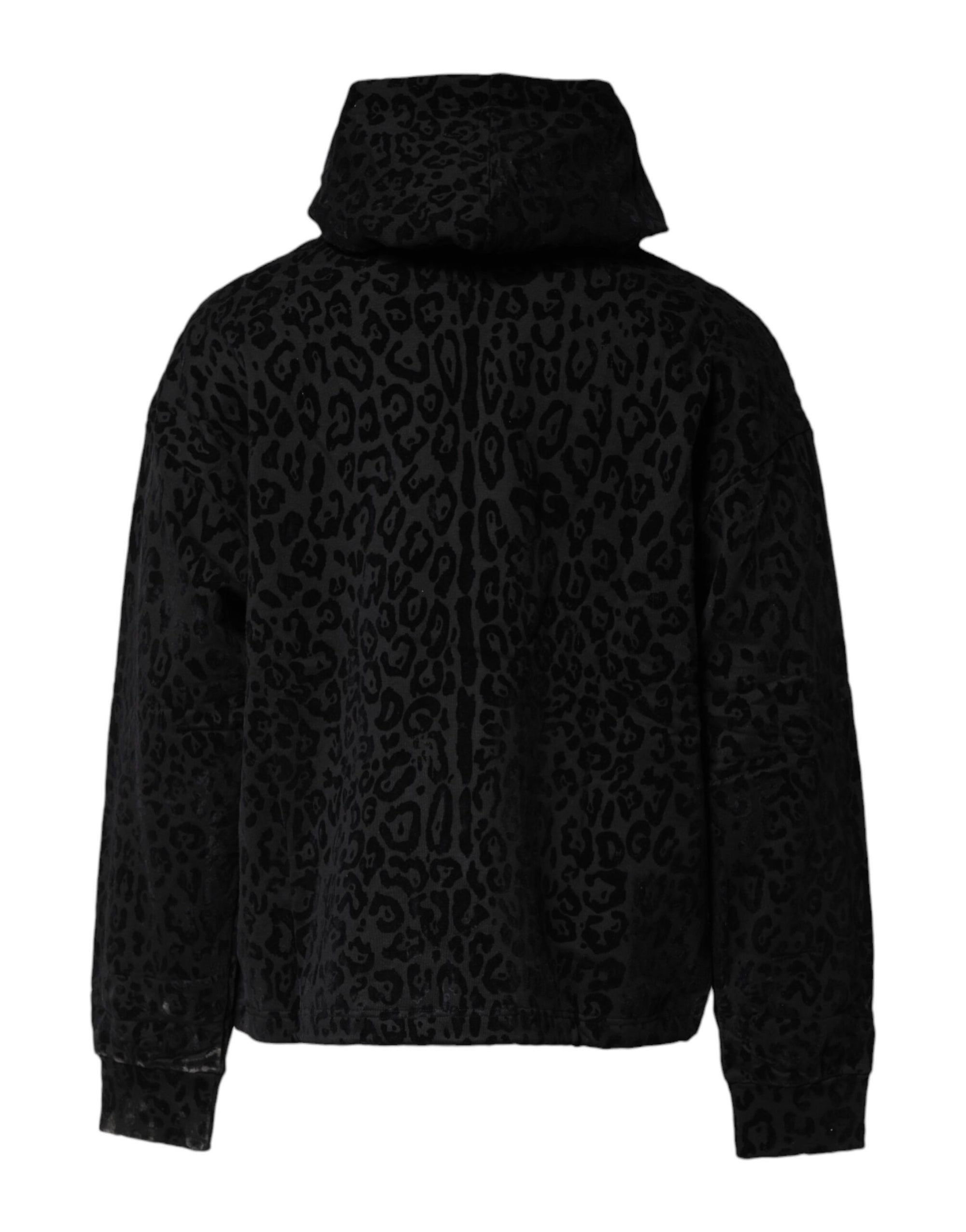 Dolce &amp; Gabbana Black Leopard Full Zip Hooded Sweatshirt Sweater