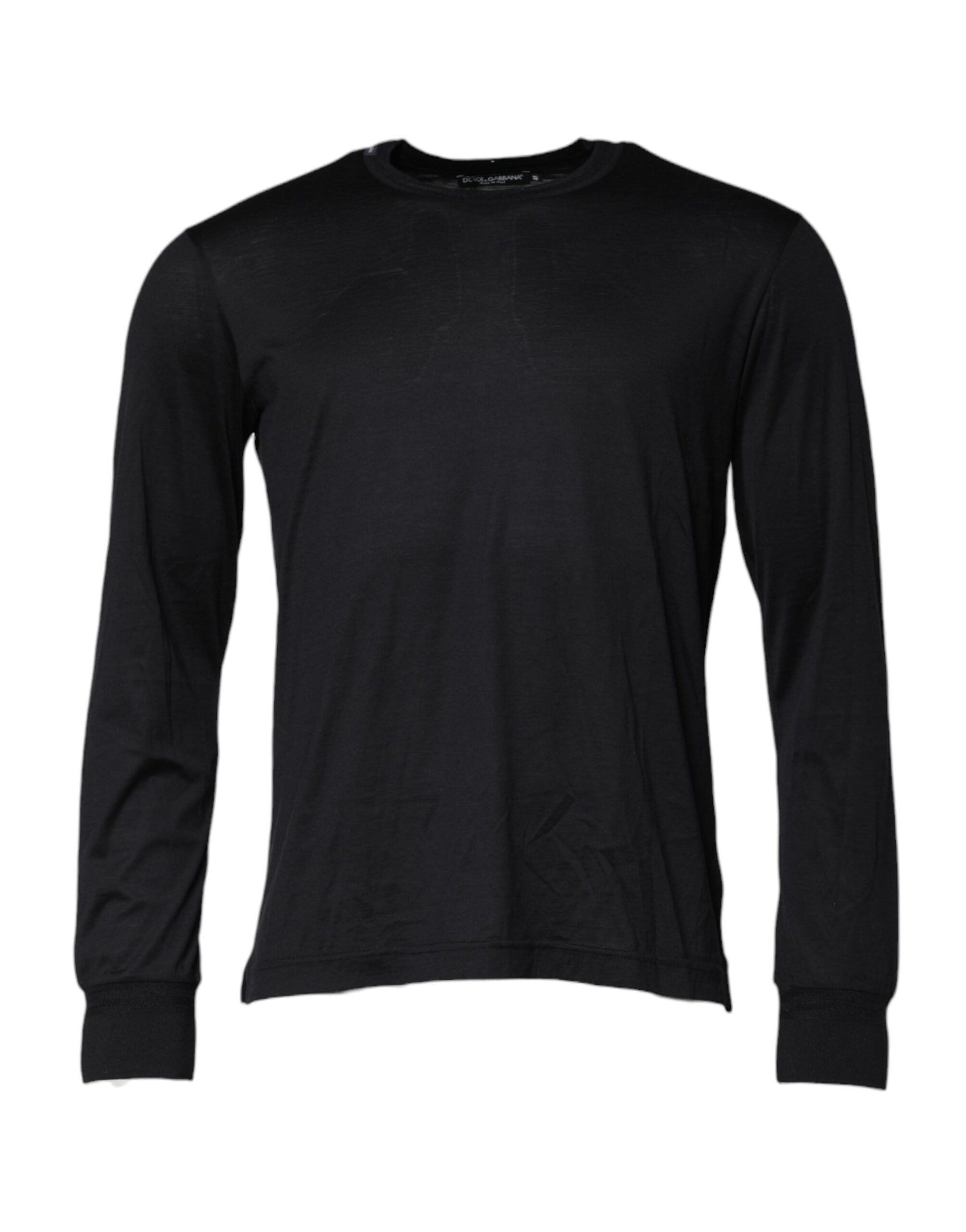 Dolce &amp; Gabbana Dark Blue Silk Crew Neck Men Pullover Sweater
