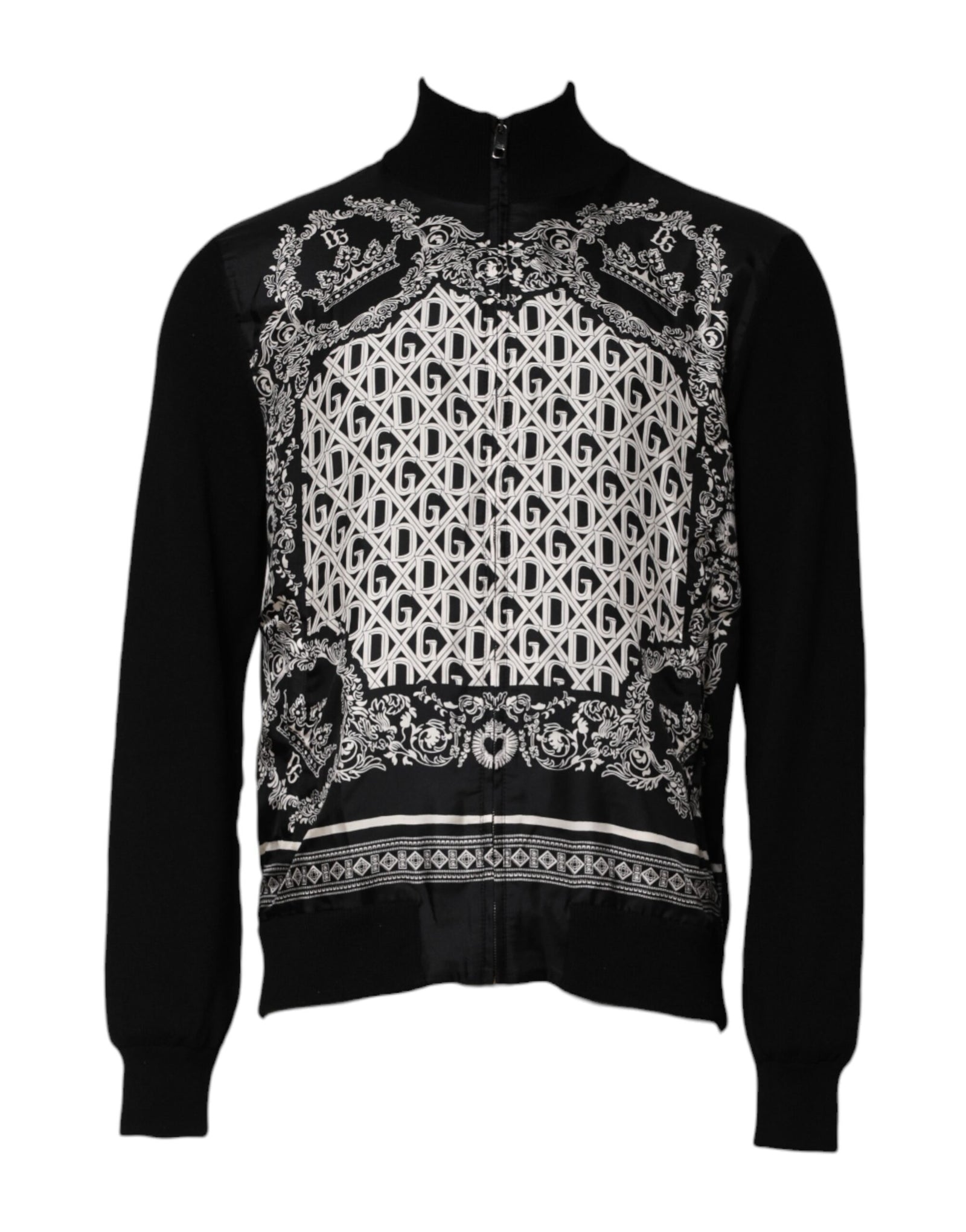 Dolce &amp; Gabbana Black White Bandana Print Full Zip Sweater