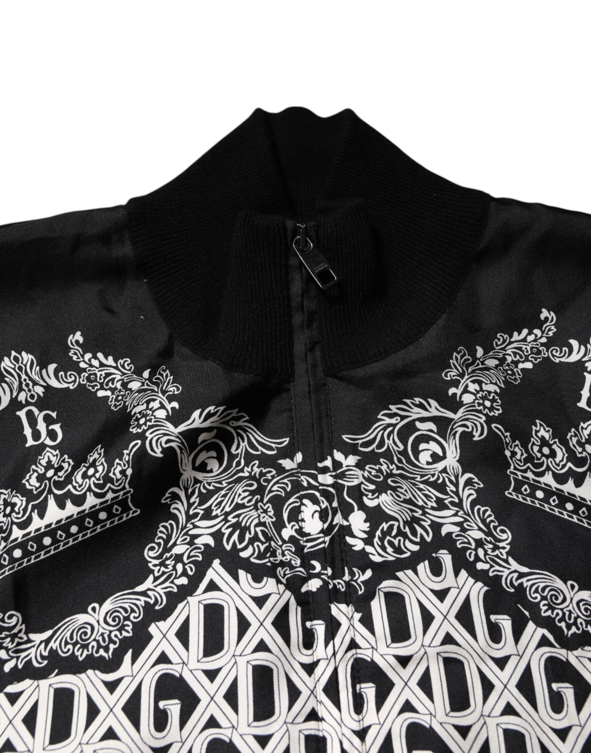 Dolce &amp; Gabbana Black White Bandana Print Full Zip Sweater