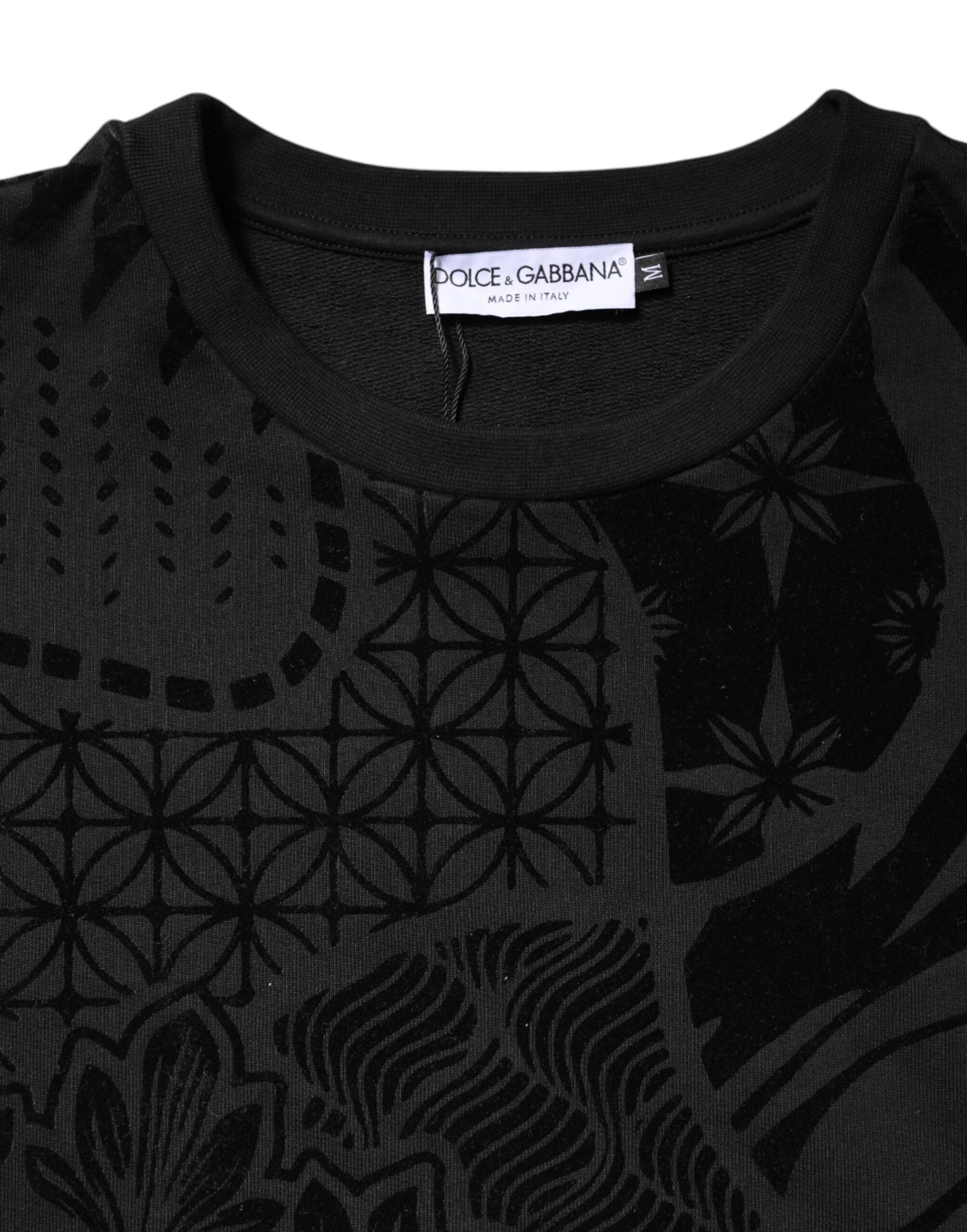 Dolce &amp; Gabbana Black Printed Crew Neck Sweatshirt Sweater