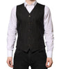 Dolce & Gabbana Black Stripes Wool Formal Men Waistcoat Vest