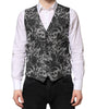 Dolce & Gabbana Black Gray Brocade Formal Men Waistcoat Vest