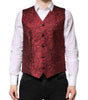 Dolce & Gabbana Red Floral Brocade Formal Men Waistcoat Vest