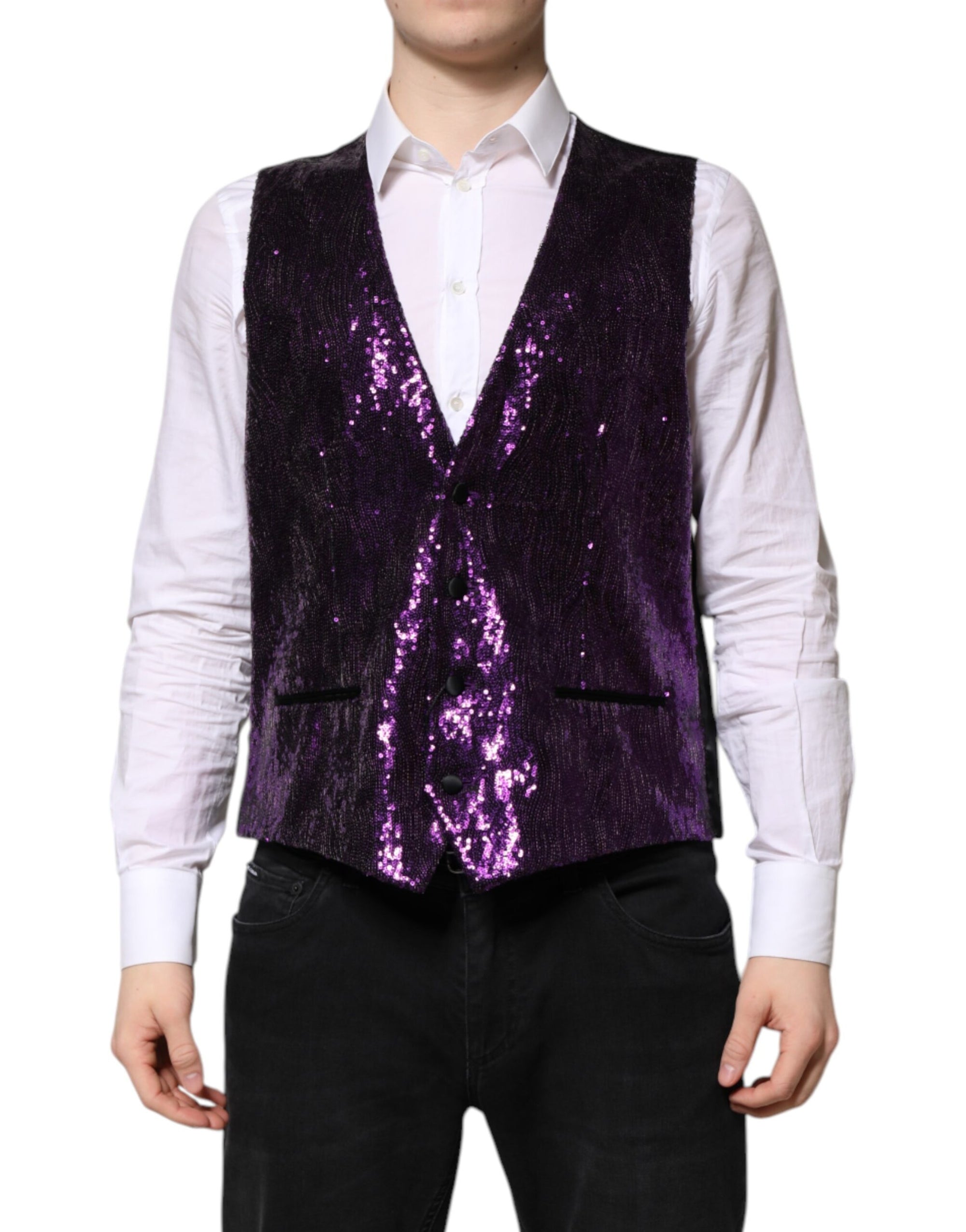 Dolce &amp; Gabbana Purple Sequined Dress Formal Waistcoat Vest