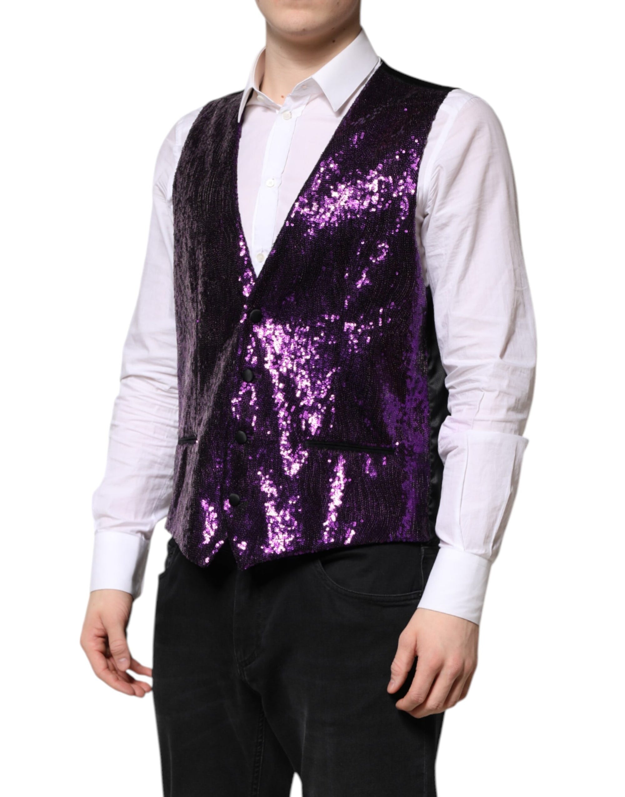 Dolce &amp; Gabbana Purple Sequined Dress Formal Waistcoat Vest