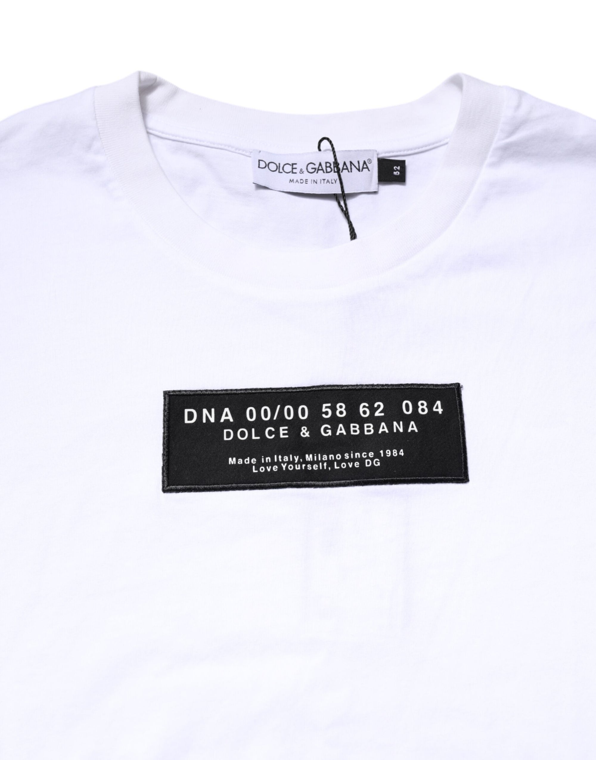 Dolce &amp; Gabbana White Cotton Logo Patch Crew Neck T-shirt