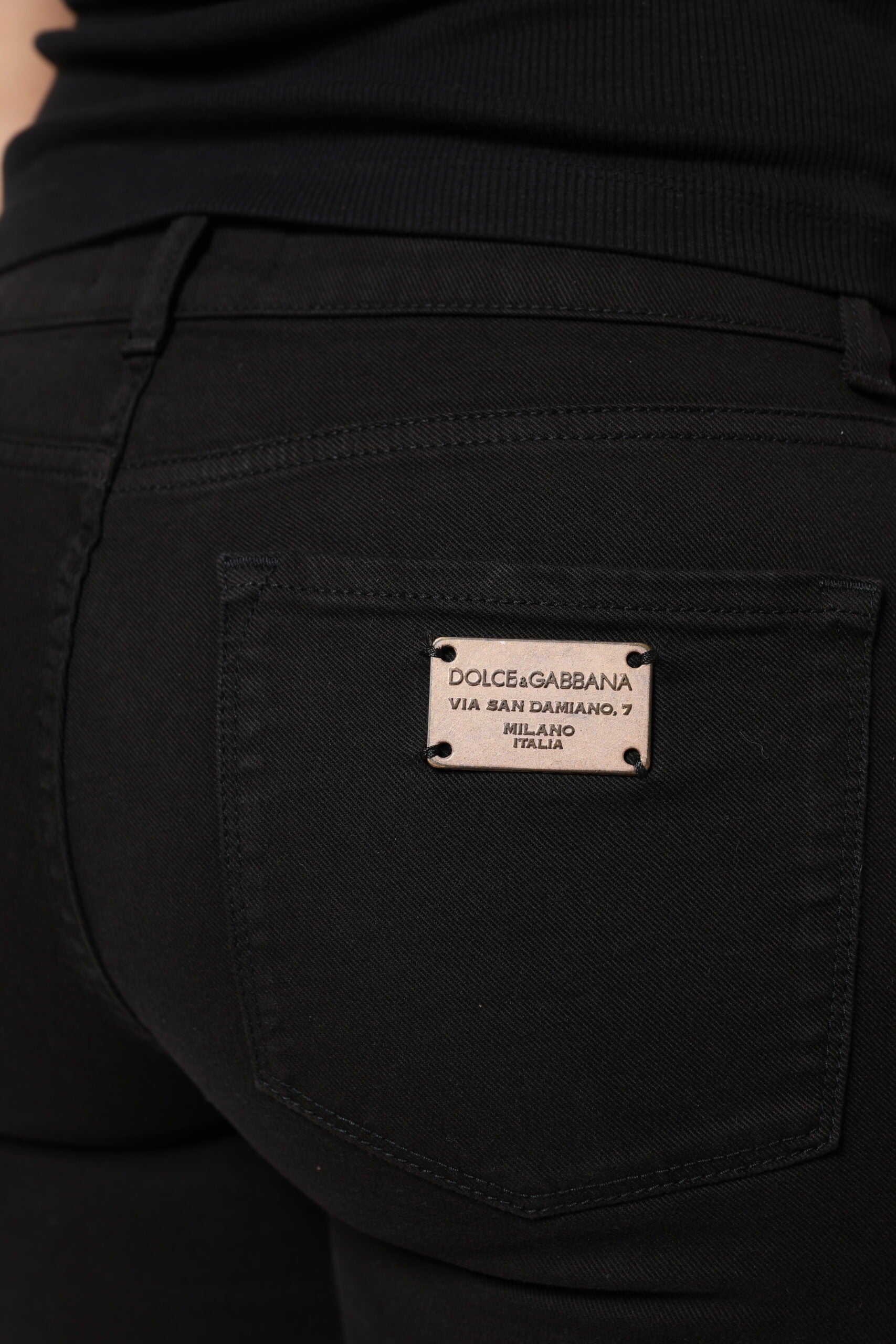 Dolce &amp; Gabbana Black Cotton Logo Mid Waist Skinny Denim Jeans