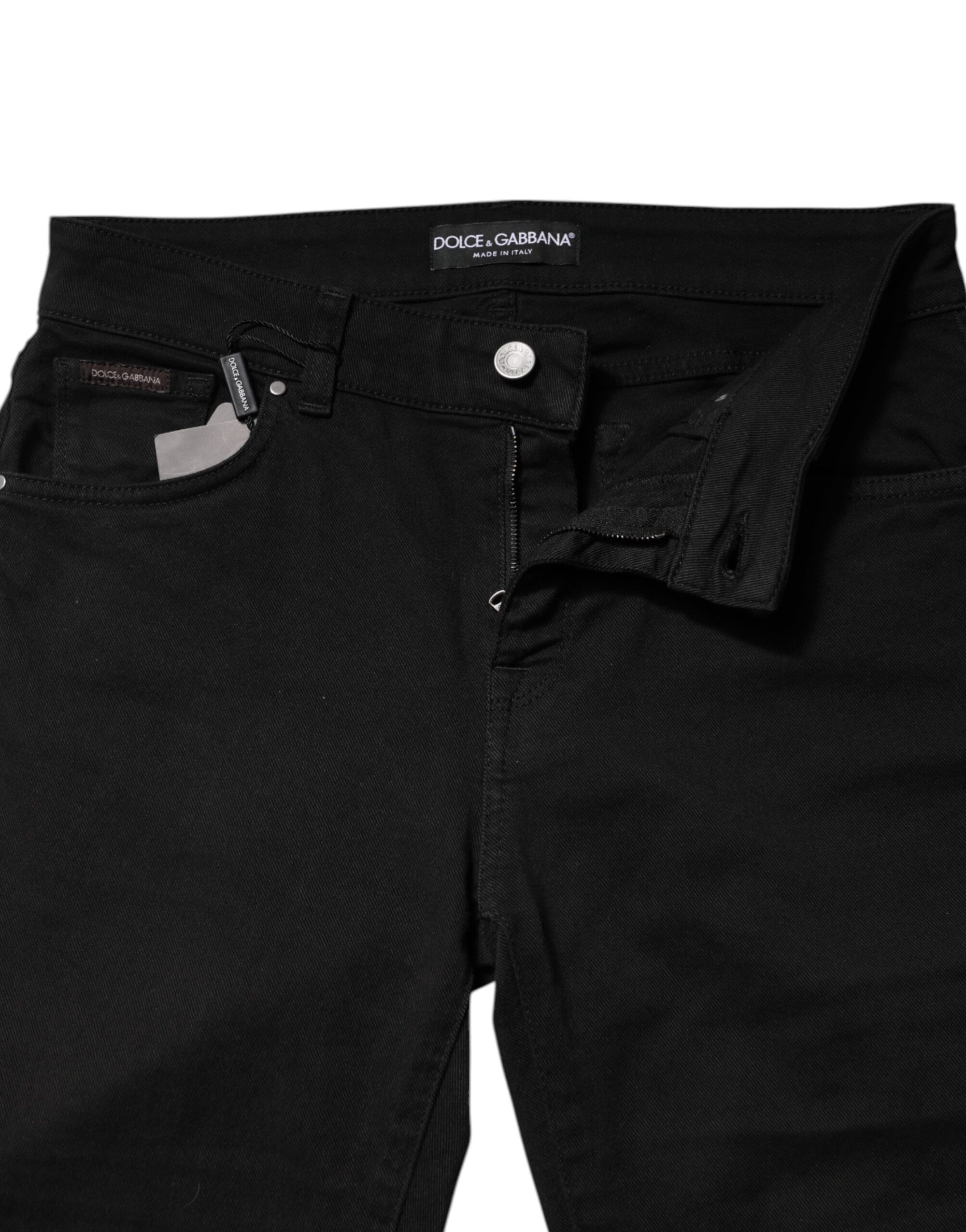 Dolce &amp; Gabbana Black Cotton Logo Mid Waist Skinny Denim Jeans