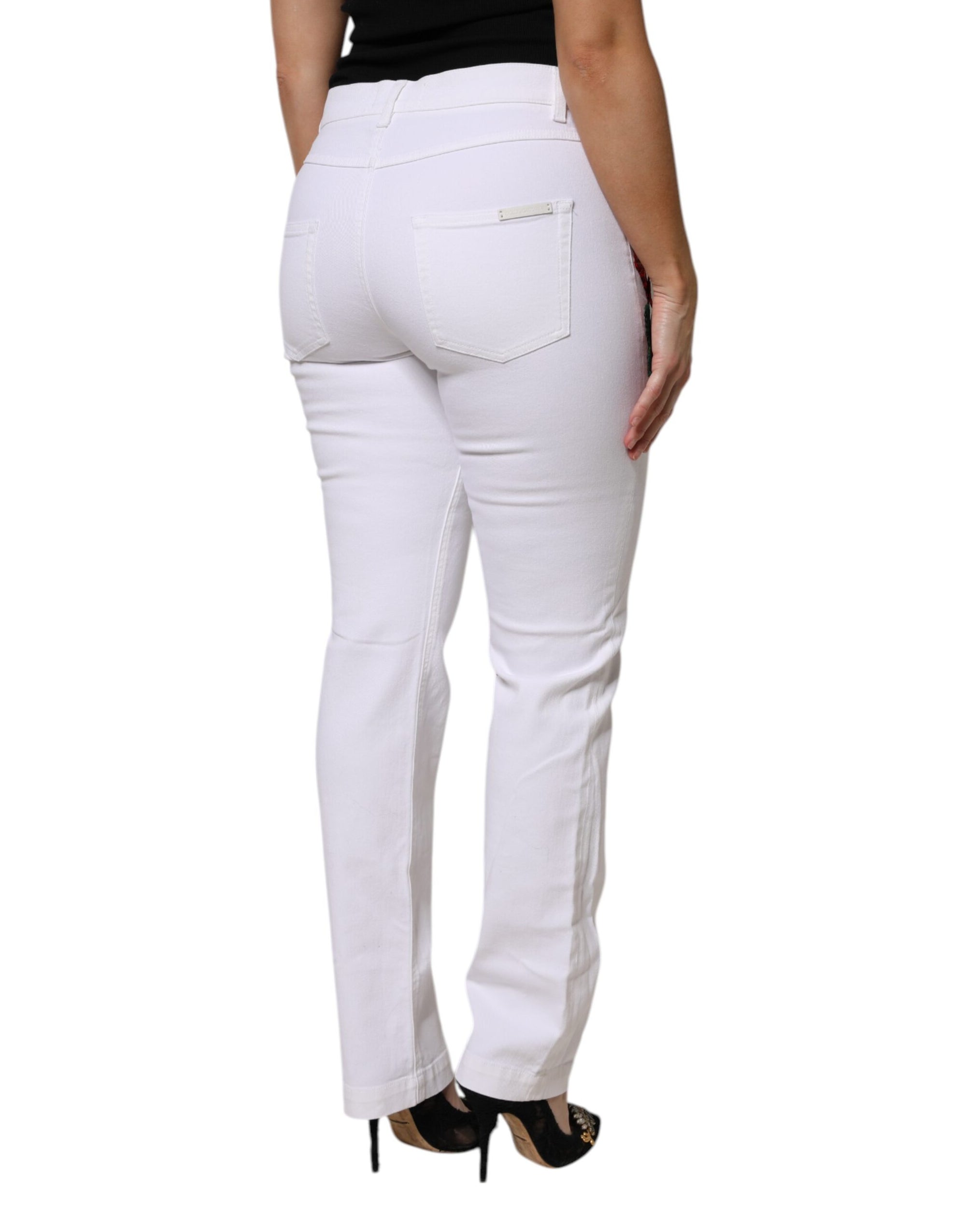 Dolce &amp; Gabbana White Floral Sequined GIRLY Denim Jeans