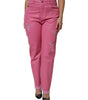 Dolce &amp; Gabbana Pink Tattered Mid Waist Tapered Denim Jeans