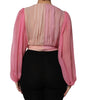 Dolce & Gabbana Pink Plunging V-neck Long Sleeves Blouse Top
