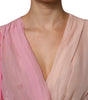 Dolce & Gabbana Pink Plunging V-neck Long Sleeves Blouse Top