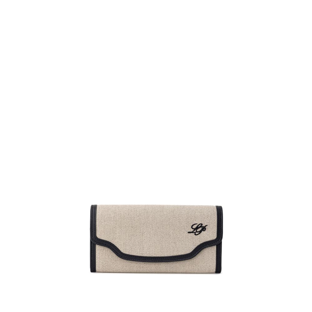 Portefeuille en tissu et cuir beige Loro Piana
