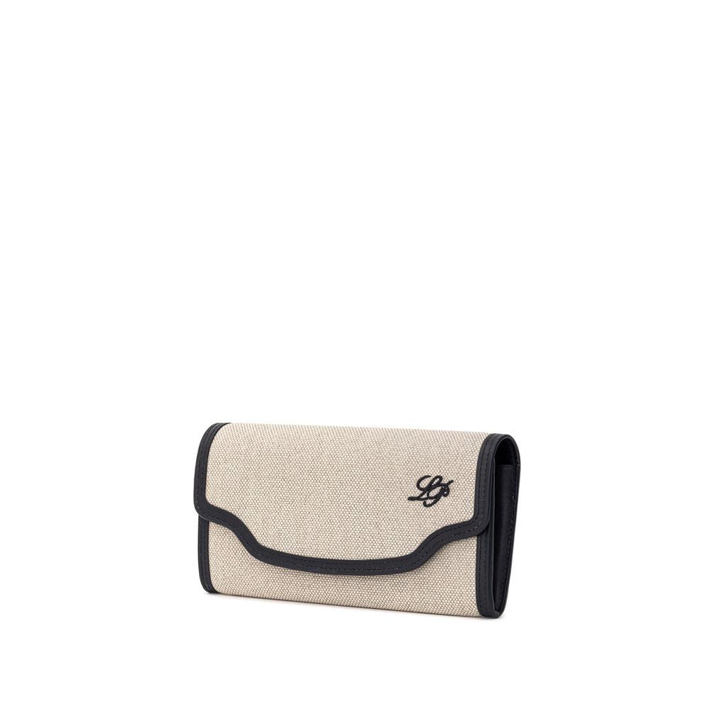 Portefeuille en tissu et cuir beige Loro Piana