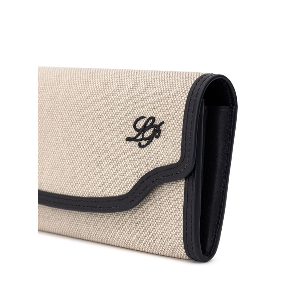 Portefeuille en tissu et cuir beige Loro Piana