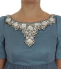 Dolce & Gabbana Blue Silk Crystal Sheath Gown Ball Dress