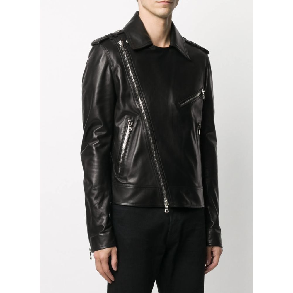 Veste en cuir noir Balmain
