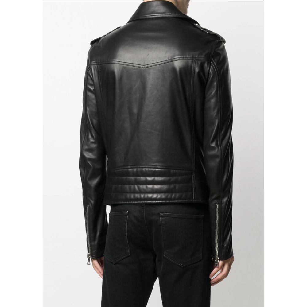 Veste en cuir noir Balmain