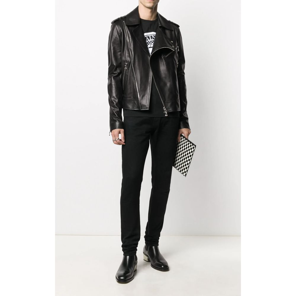 Veste en cuir noir Balmain