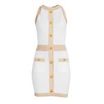 Balmain White Viscose Women Dress with Faux Gold Buttons