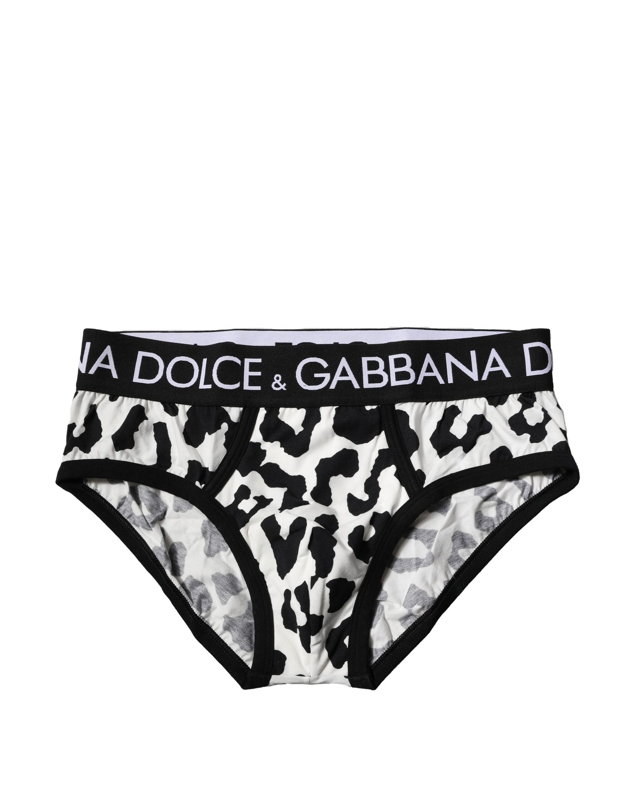 Slip homme Dolce &amp; Gabbana en coton noir et blanc à imprimé léopard