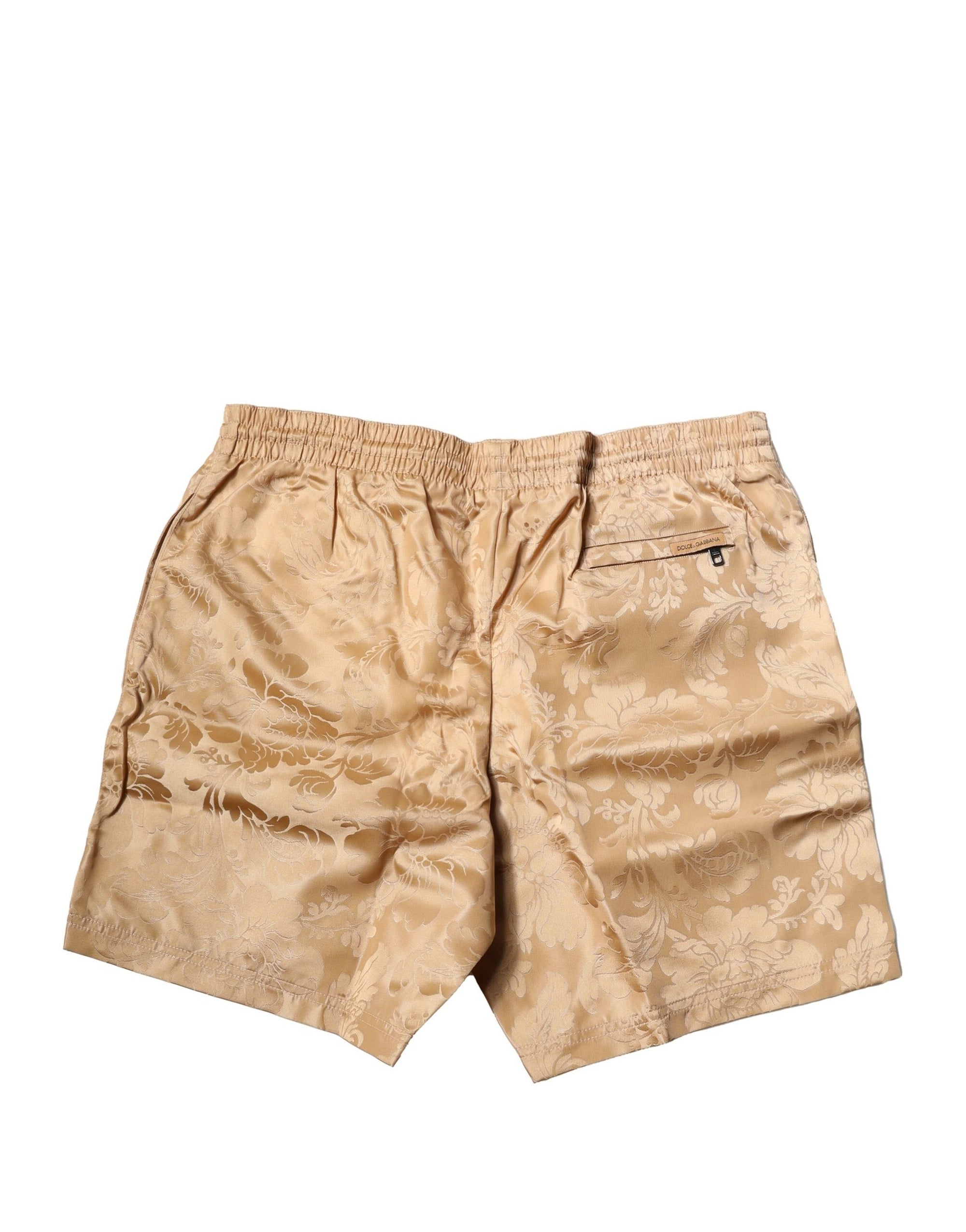 Dolce & Gabbana Brown Floral Jacquard Beachwear Shorts Swimwear