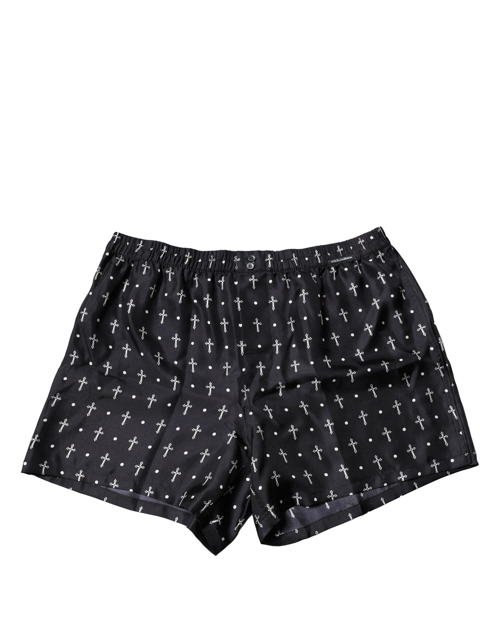 Sous-vêtements short en soie noire imprimée Dolce & Gabbana
