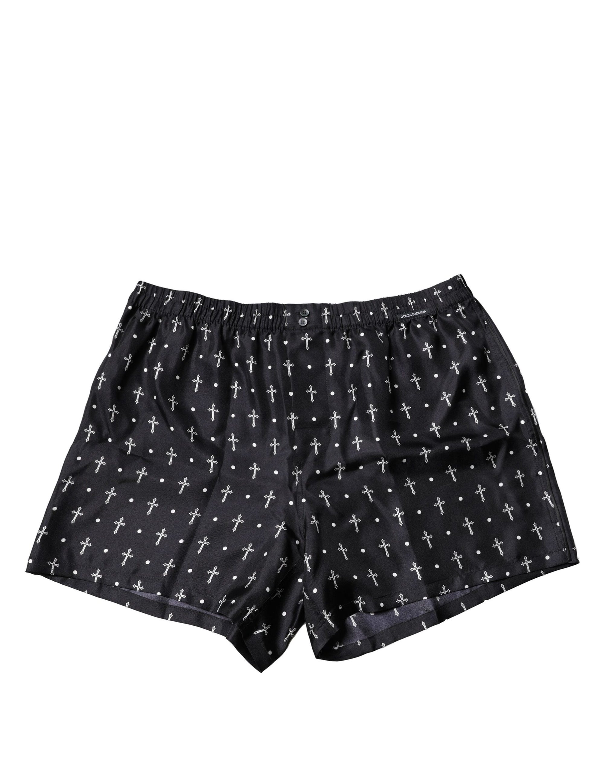 Sous-vêtements short en soie noire imprimée Dolce & Gabbana
