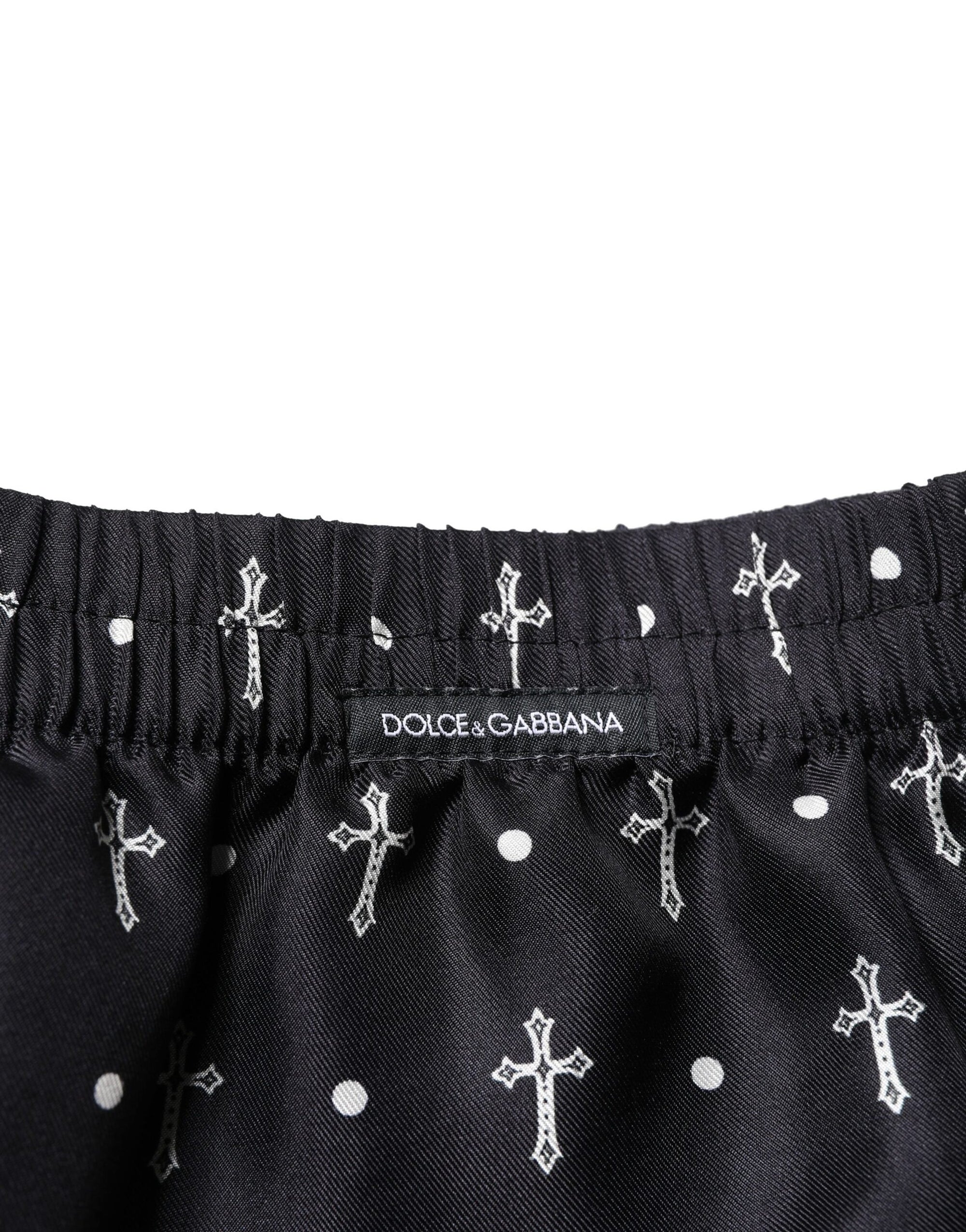 Sous-vêtements short en soie noire imprimée Dolce & Gabbana