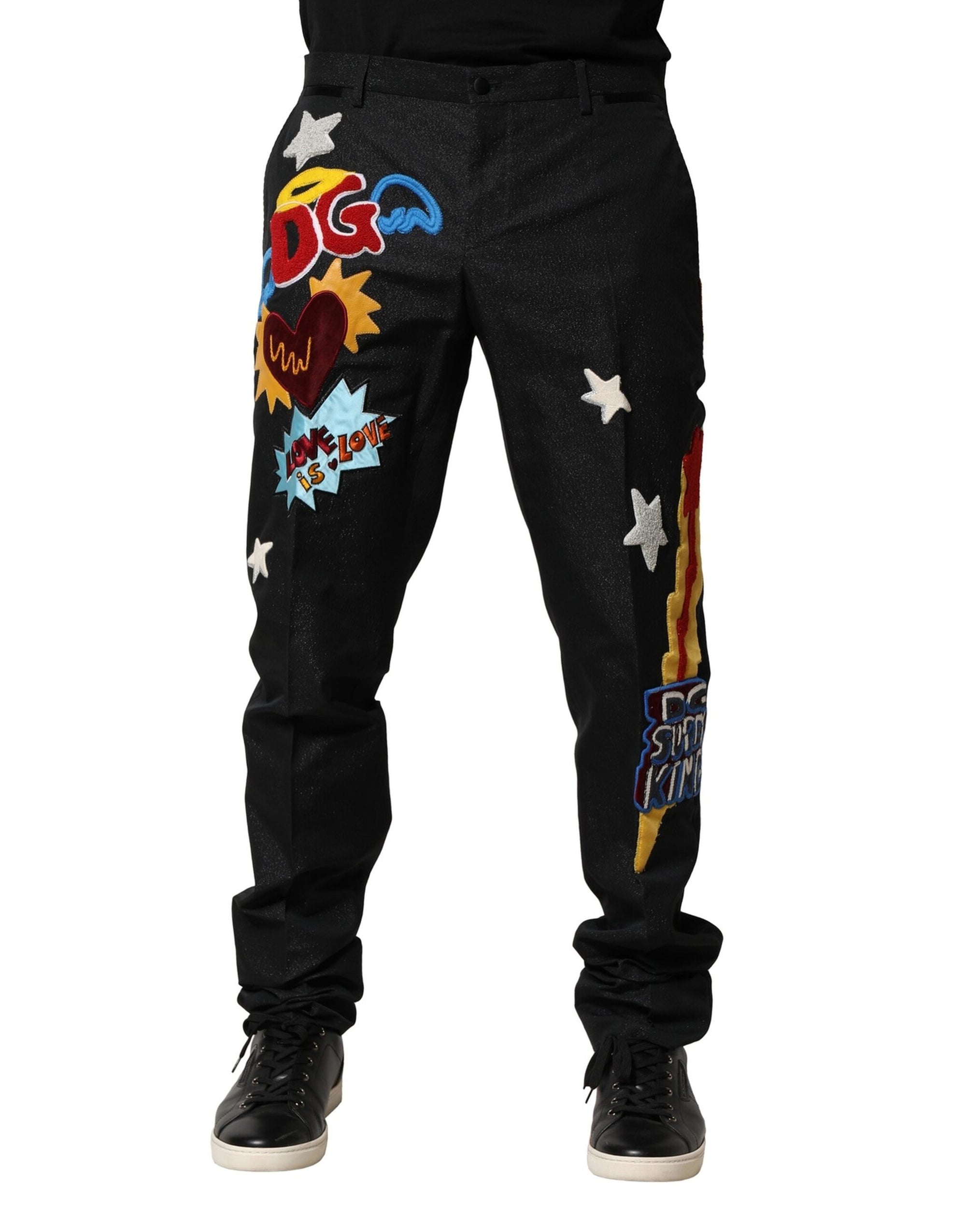 Dolce &amp; Gabbana Black Graphic Embroidery Men Pants