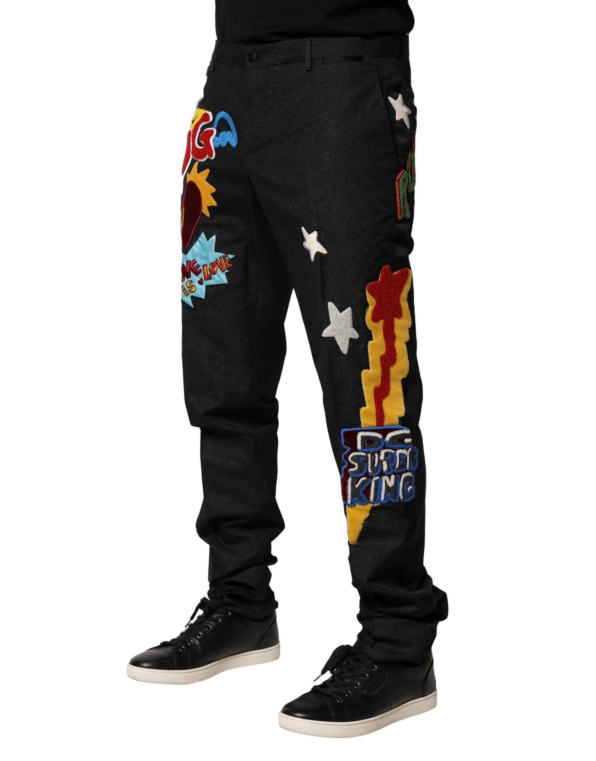 Dolce &amp; Gabbana Black Graphic Embroidery Men Pants