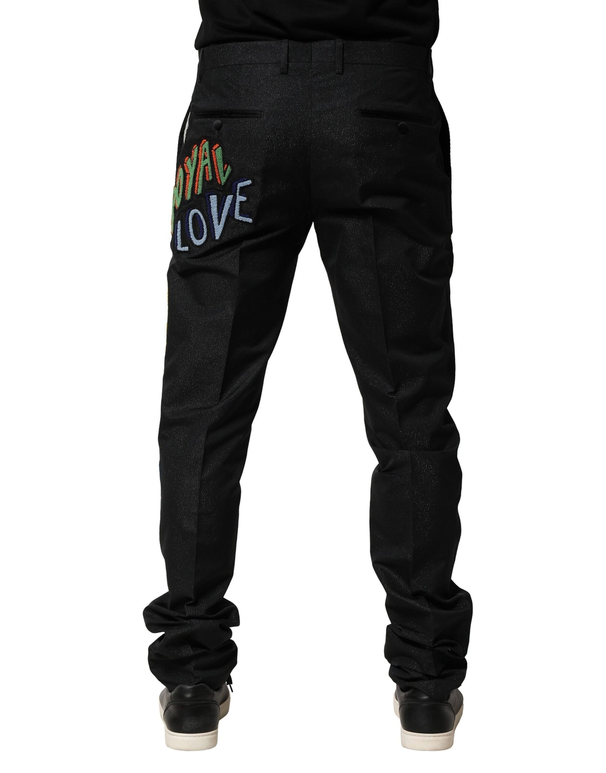 Dolce &amp; Gabbana Black Graphic Embroidery Men Pants
